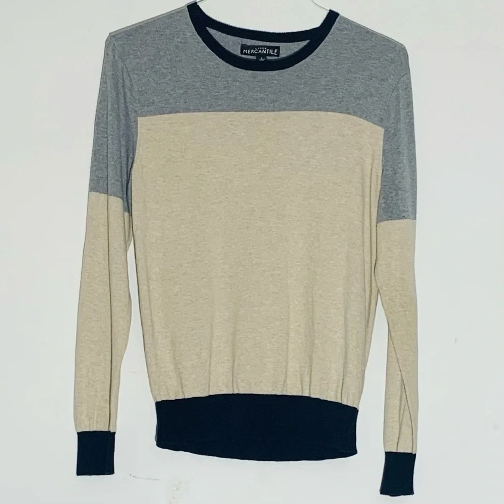 J. Crew Men's Colorblock Sweater - Gray and Cream Sz S